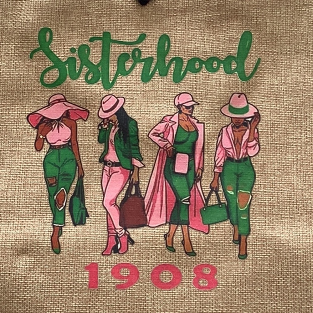 NWOT Canvas “Sisterhood 1908” Tote Bag with 4 Ladies Dressed in Pink & G…